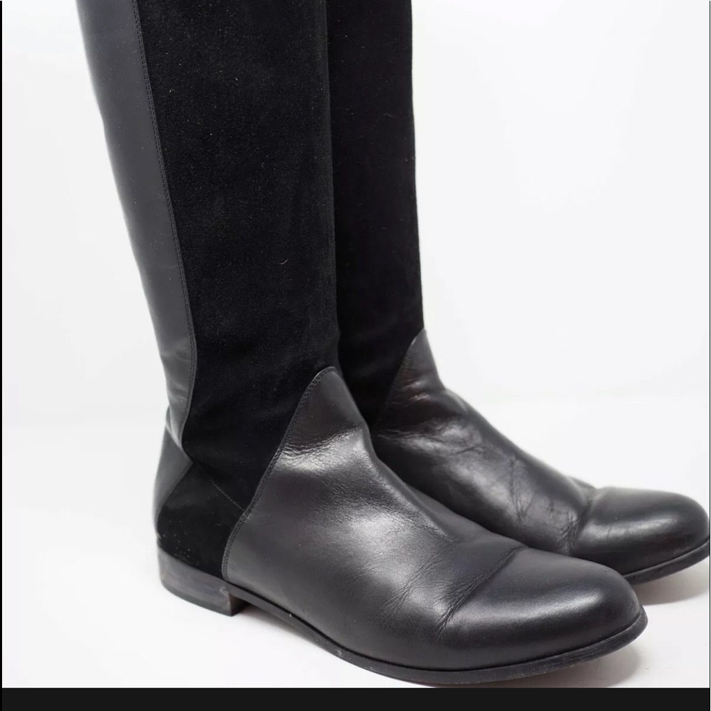 Aquatalia Italy Black Suede Leather Zip Up Block Heel Fashion Boots Women's 10